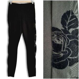 GUESS Rose Mesh Side Panels Pull-On Dressy Stretch Legging Black Sz S